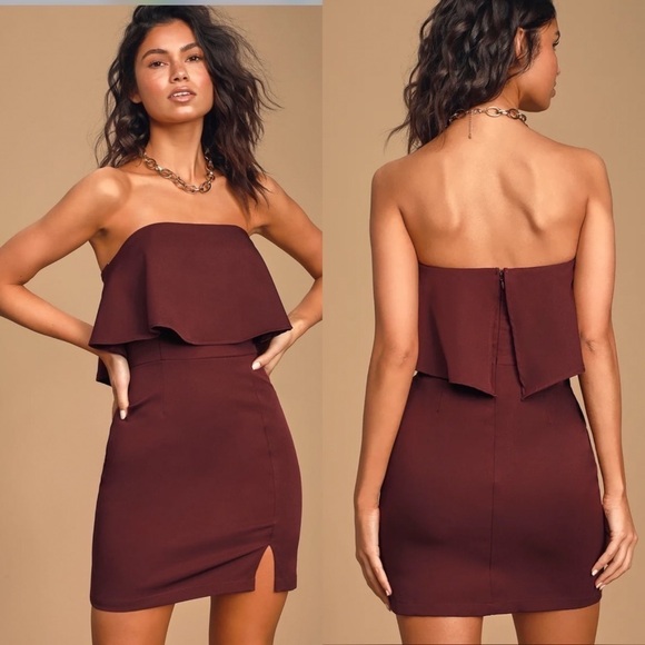 NWT Lulus Kiani Strapless Bodycon Dress in Burgundy Size Medium - Picture 2 of 9
